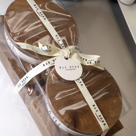 Rae Dunn PINCH & DASH Covered Bowls in Wood Tray - Picture 2 of 2